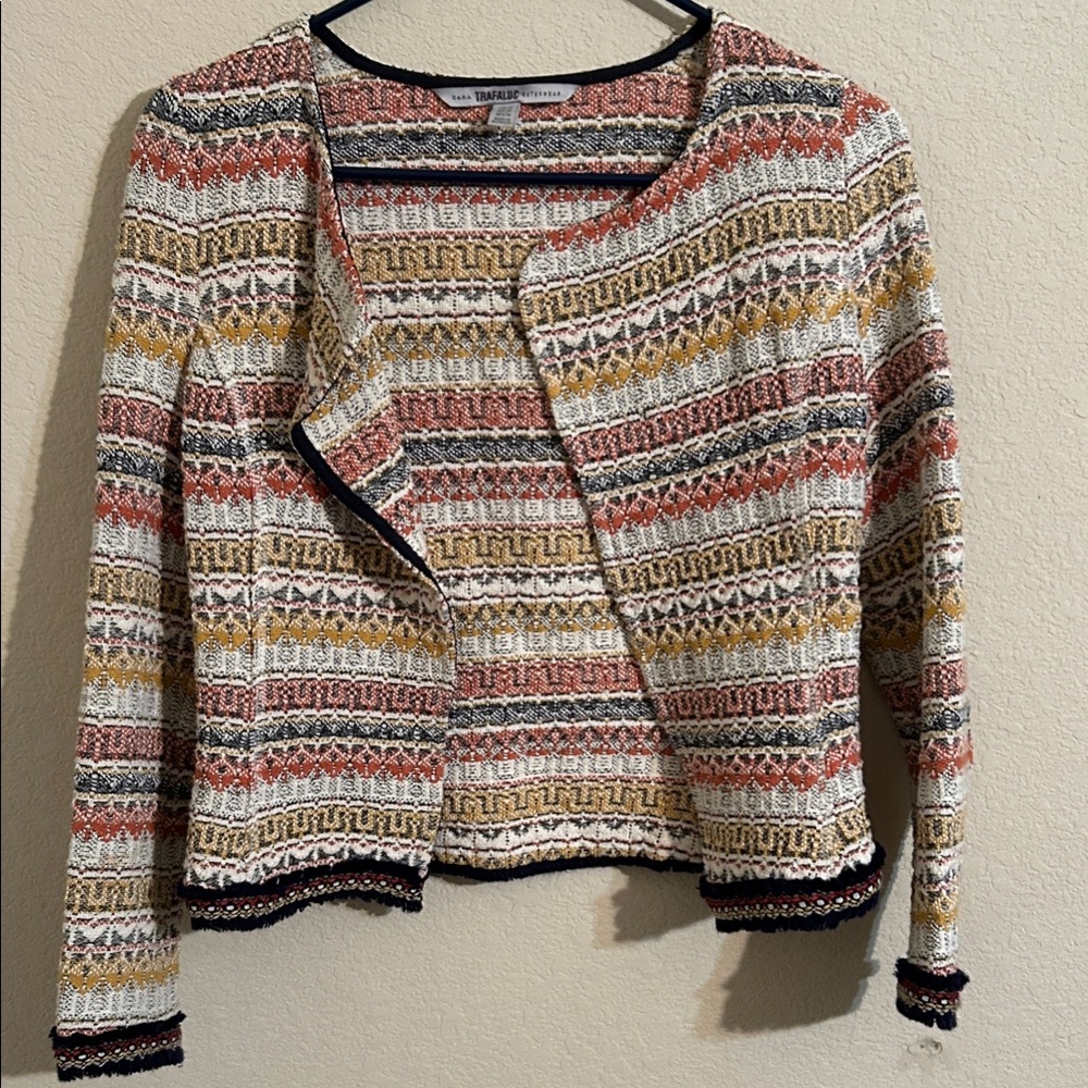 Zara Multicolor Patterned Cardigan Jacket Boho Fa… - image 1